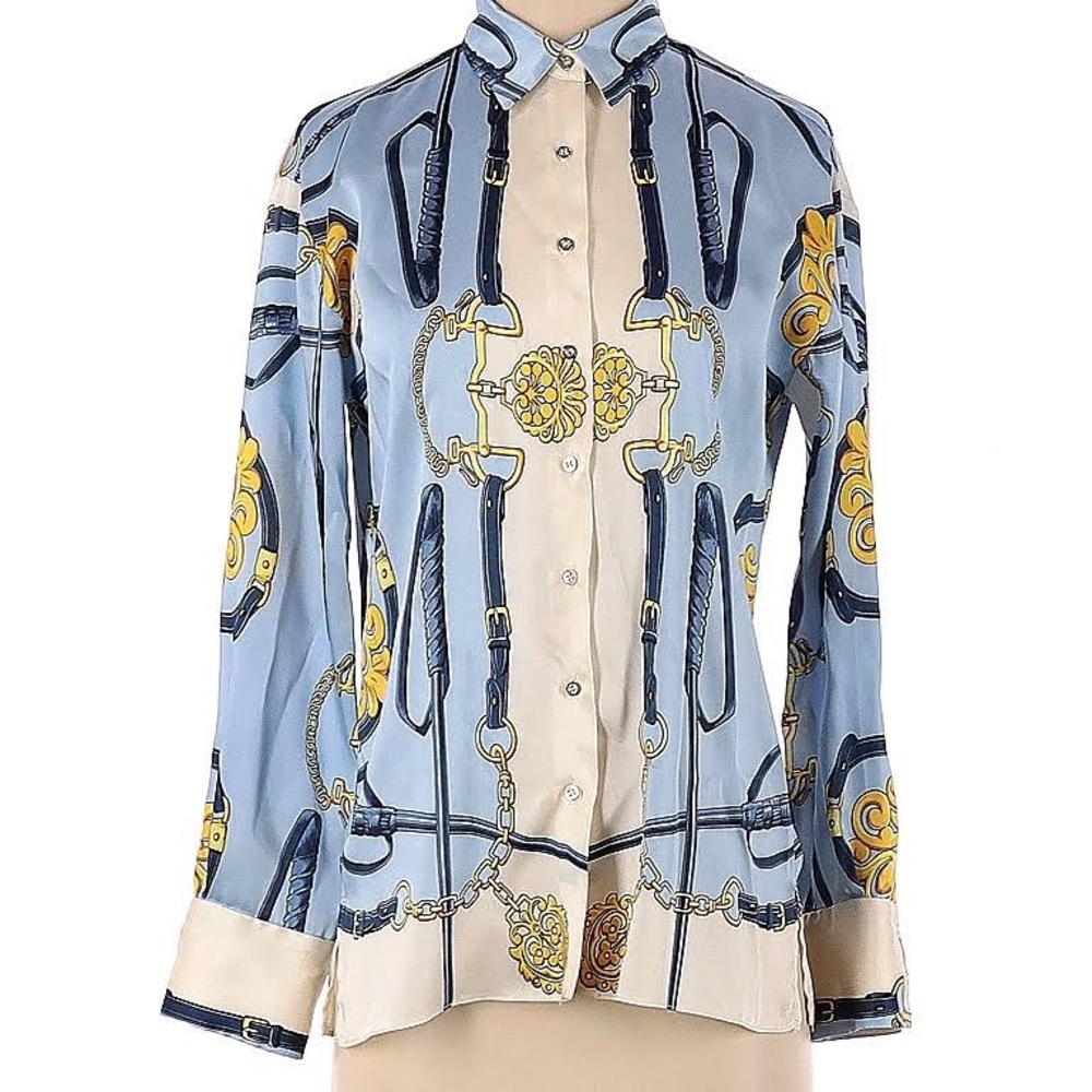 Zara Blue Equestrian Printed Blouse